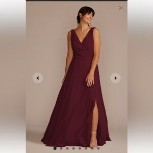 David’s Bridal Long Chiffon Surplice Tank Dress Color Wine
STYLE# F19831